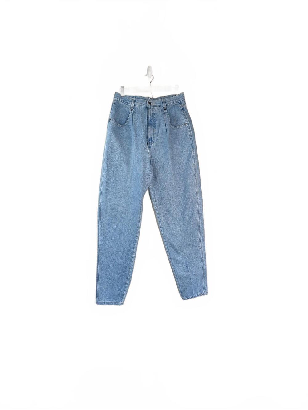 Vintage 80's Brittania Light-Wash High-Waisted‎ Pleated Denim Jeans Size 14 Long